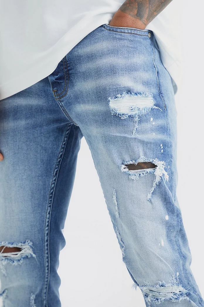 Skinny Stretch Bleached Ripped Knee Jeans | boohooMAN USA Skinny Stretch Bleached Ripped Knee Jeans | boohooMAN USA